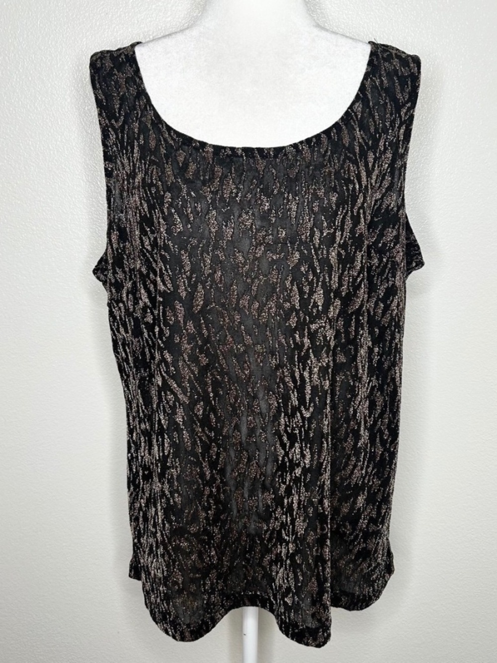 JM Collection Womens Brown Metallic Gold Animal Print Tank Top Plus Size 2X